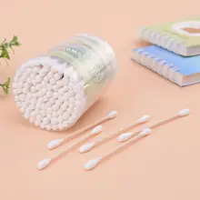 100 шт./кор. двойные гофрированные ватные тампоны деревянной ручкой клавиатура для ногтей для чистки ушей бутоны палочки многоцелевого макияж Красота инструмент