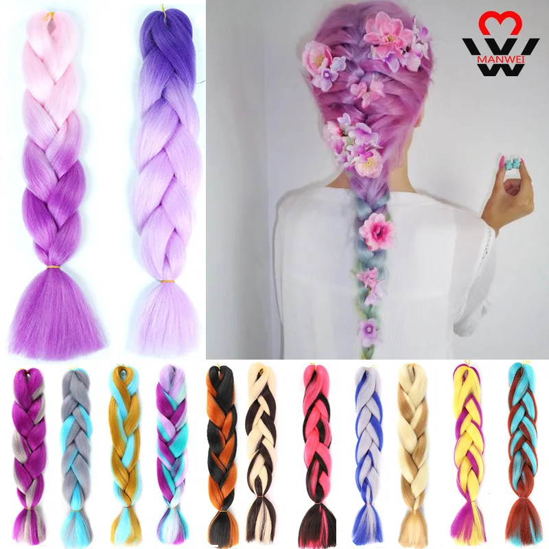 

MANWEI 24 Inch Single Ombre Color heat resistant Synthetic Hair Extension Crochet Twist Jumbo Braiding Kanekalon Hair