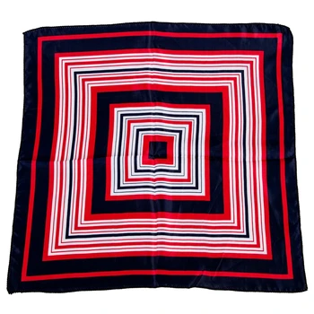 

Lady Dark Blue Red White Stripe Print Square Kerchief Neck Scarf Wrap