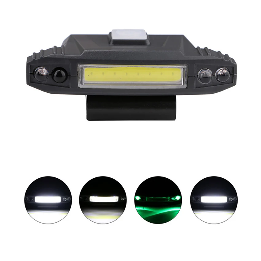 Cap Headlamp COB, USB Rechargeable Hard Hat Brim Clip on Light, Motion