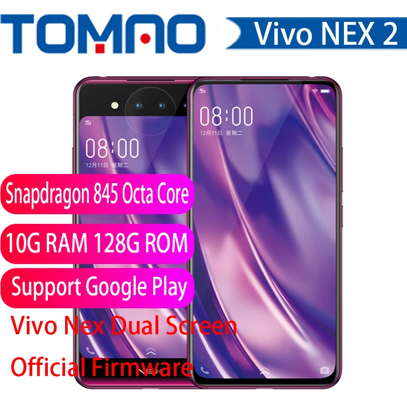 Vivo Nex 2 Dual Display Mobile Phone 6.39" 10GB+128GB Snapdragon 845 Octa Core Android 9.0 3D TOF Cameras 3500mAh Smartphone | Мобильные