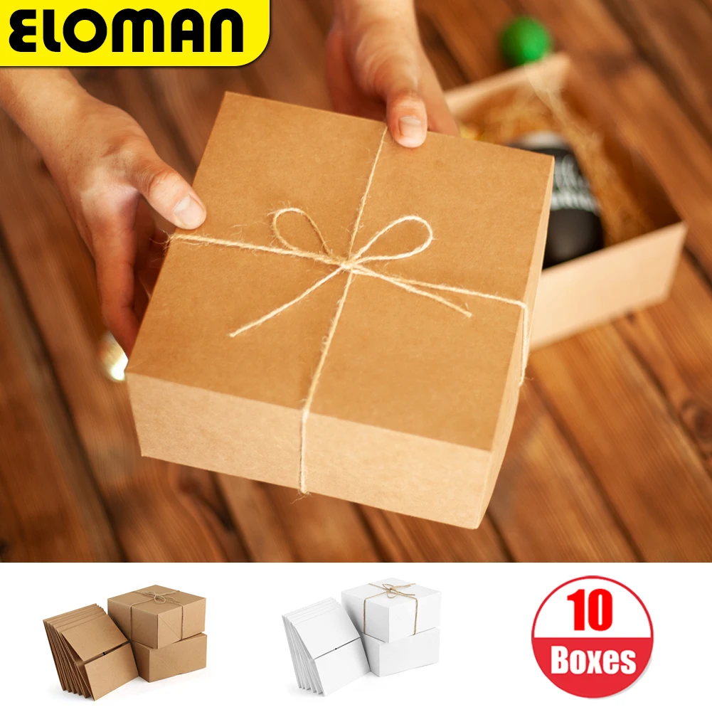Caja de regalo de papel Kraft grande y plegable, caja de regalo de papel blanco con hilo para navidad, cumpleaños, boda, fiesta, regalo, dama de honor, propuesta de recuerdo