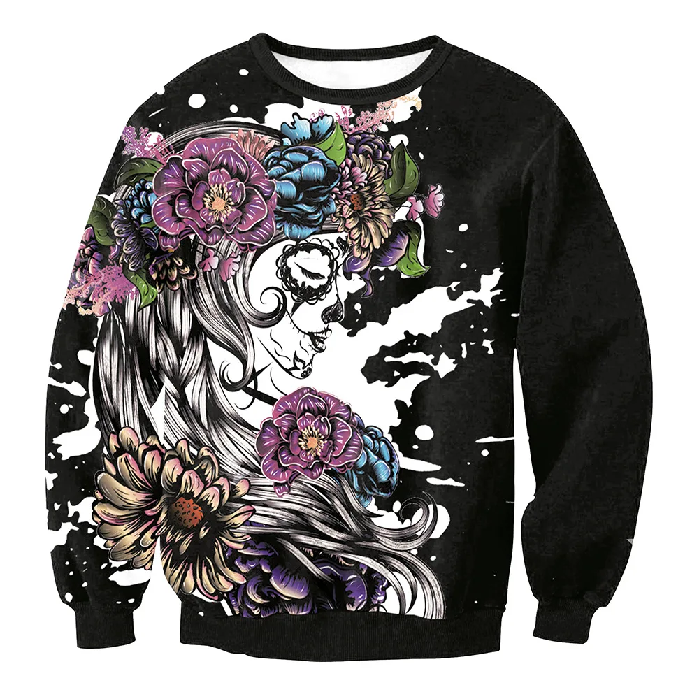 Autumn/Winter Sweatshirts Halloween Print Pullover Women's Prom Party Flower Girl Pattern Hoodless | Женская одежда