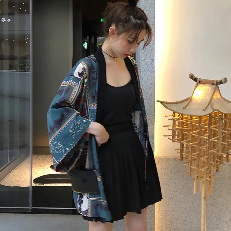 Women Blouse Cardigan Beach Style Summer Lace Up Ladies Retro Print Boho Batwing Sleeve Sunscreen Shirt Tops 4