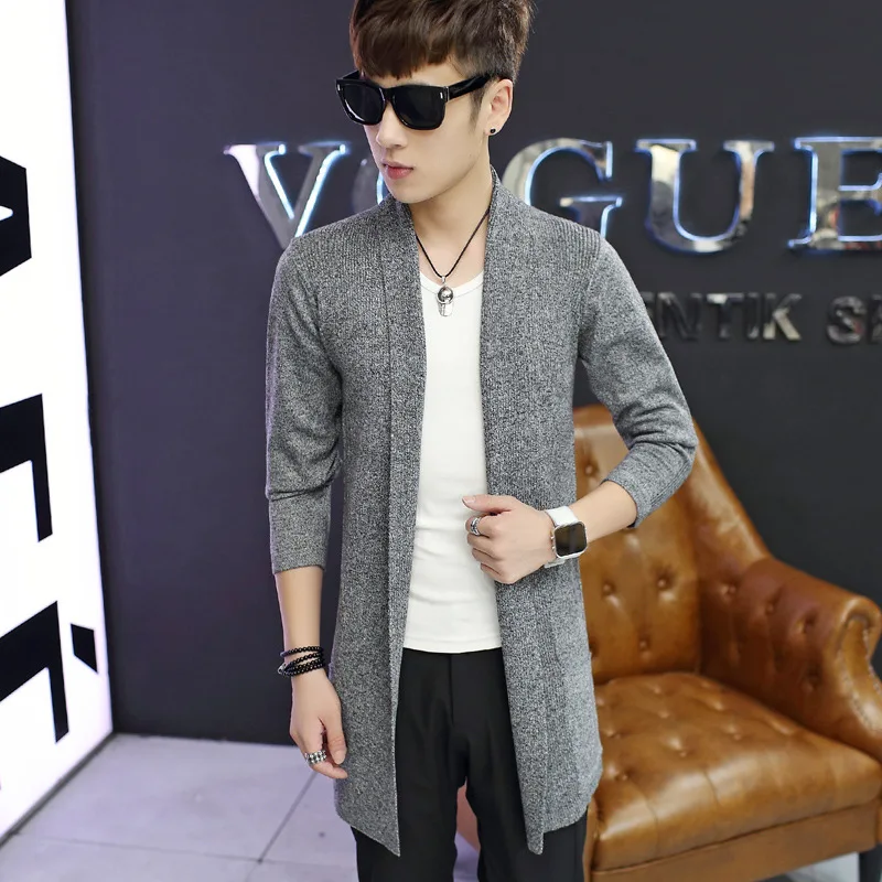 Mens Sweaters for 2019 Black Red New Turn-down Sweater Men Fashion Long Casual Knitting Solid Sweaters Clothing Cardigan Cotton