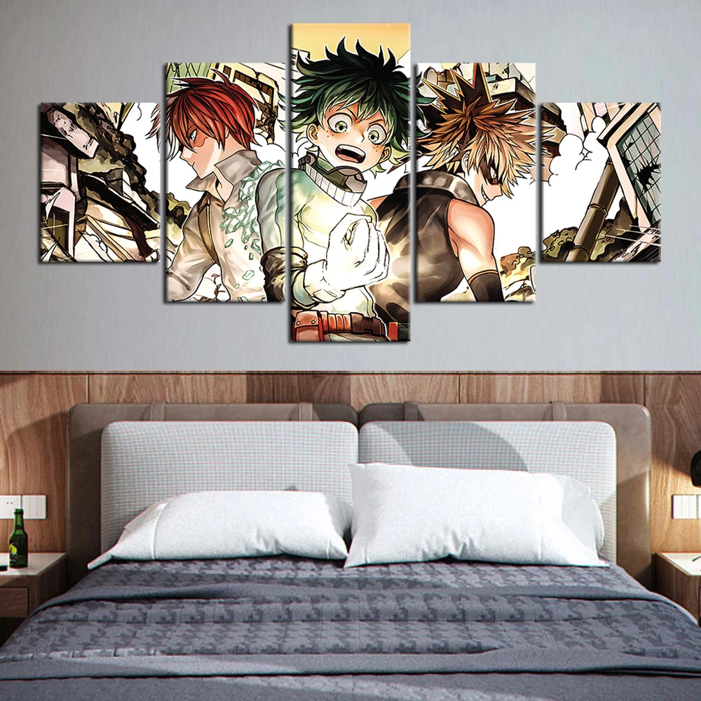 

5 Pieces My Hero Academia Anime Canvas Painting Wall Stickers HD Print Art Home Decor Bedroon Decor Wall Background Frame Decor
