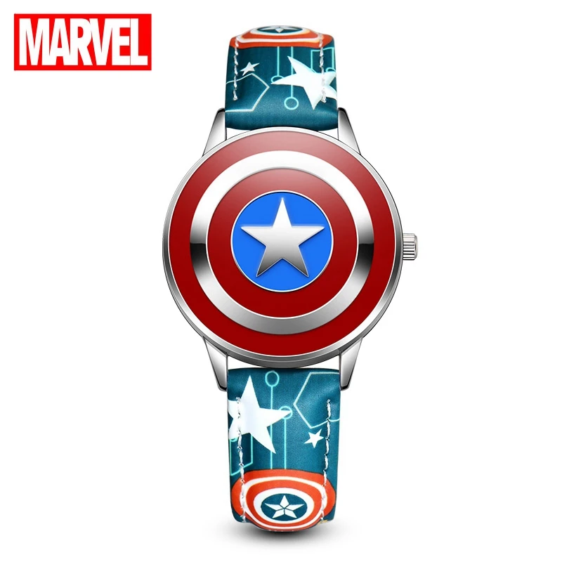 

Marvel Avengers Captain America Teen Boys Quartz PU Band Waterproof Flip Watch Children Like Firm Shield Hero Watches Disney Top