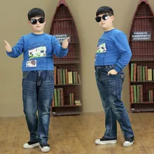 Crawler BOY'S Plus-sized Jeans Children Big Kid Loose And Plus-sized Straight-leg Pants Fat Child Casual Cowboy Trousers