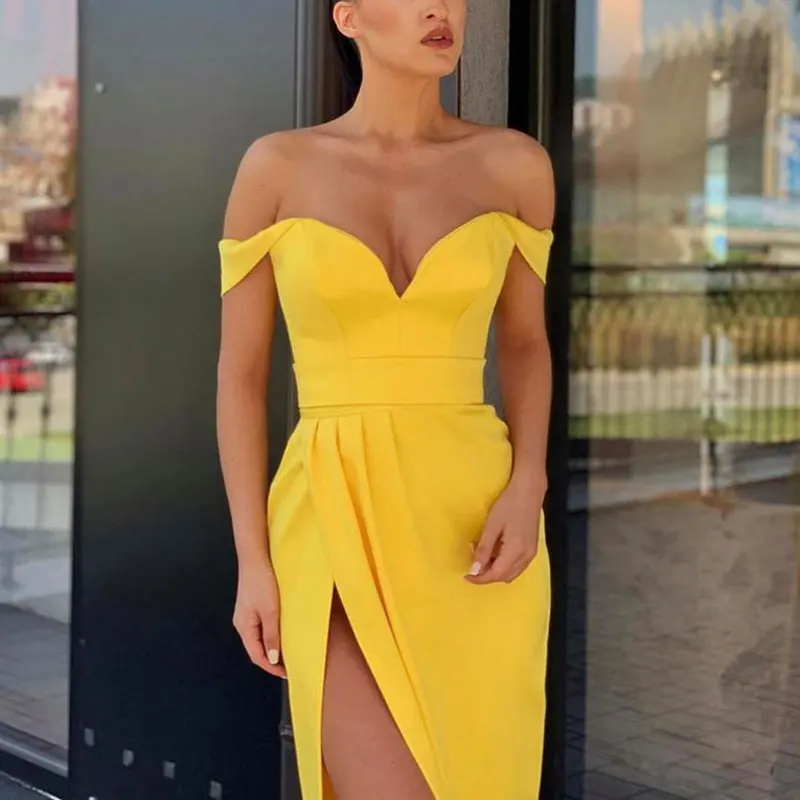 Желтые вечерние платья для выпускного вечера с Боковым Разрезом, vestido de noiva sereia, платье, robe de soiree vestido novia, сексуальное плиссированное платье