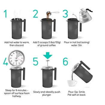 

Stainless Steel French Press Coffee Tea Maker Double Wall Filter Baskets Cafetiere Coffee Pot (350ml)