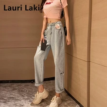 Рваные Женские джинсы-шаровары с высокой талией, винтажные Джинсы бойфренда для мам, женские свободные джинсы размера плюс, джинсы, уличная одежда