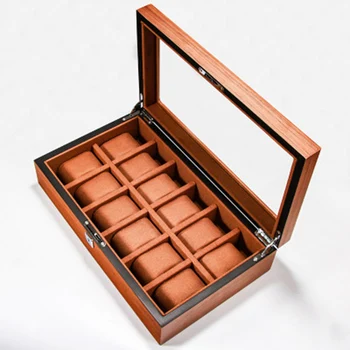 

Luxury fashion men home brown color wooden watch box 12 grids double row style watch holder for watches