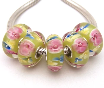 

JGWG1758 5X 100% Authenticity S925 Sterling Silver Beads Murano Glass beads Fit European Charms Bracelet diy jewelry Lampwork