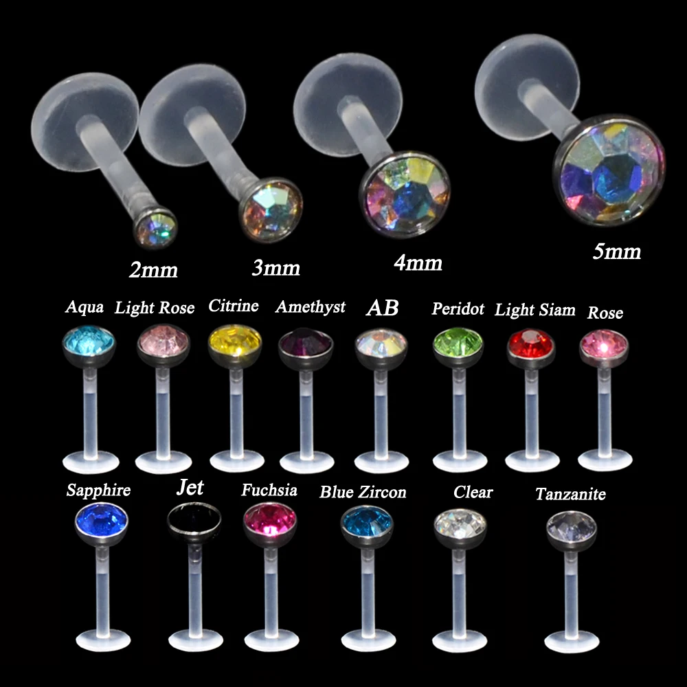Piercing Jewelry Lot of 14pcs Bioplast Flexible Labret Stud Lip Piercing Ring 16g Ear Cartilage Tragus Helix Piercing Fashion Girls Jewelry