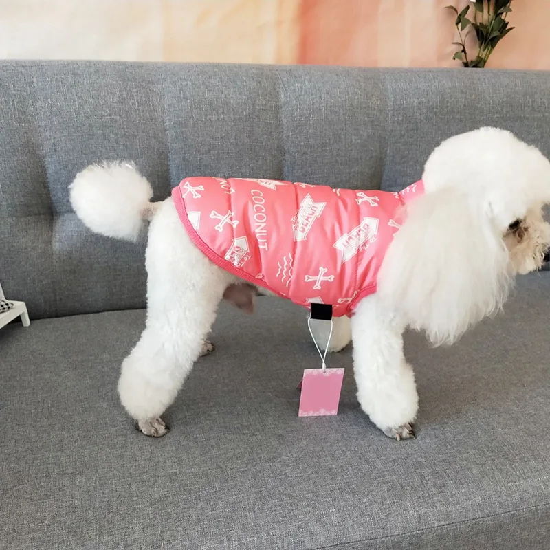 Одежда для собак на осень и зиму, повседневная куртка с принтом в виде костей, хлопковый жилет для щенков, утепленная куртка, одежда для маленьких и средних собак