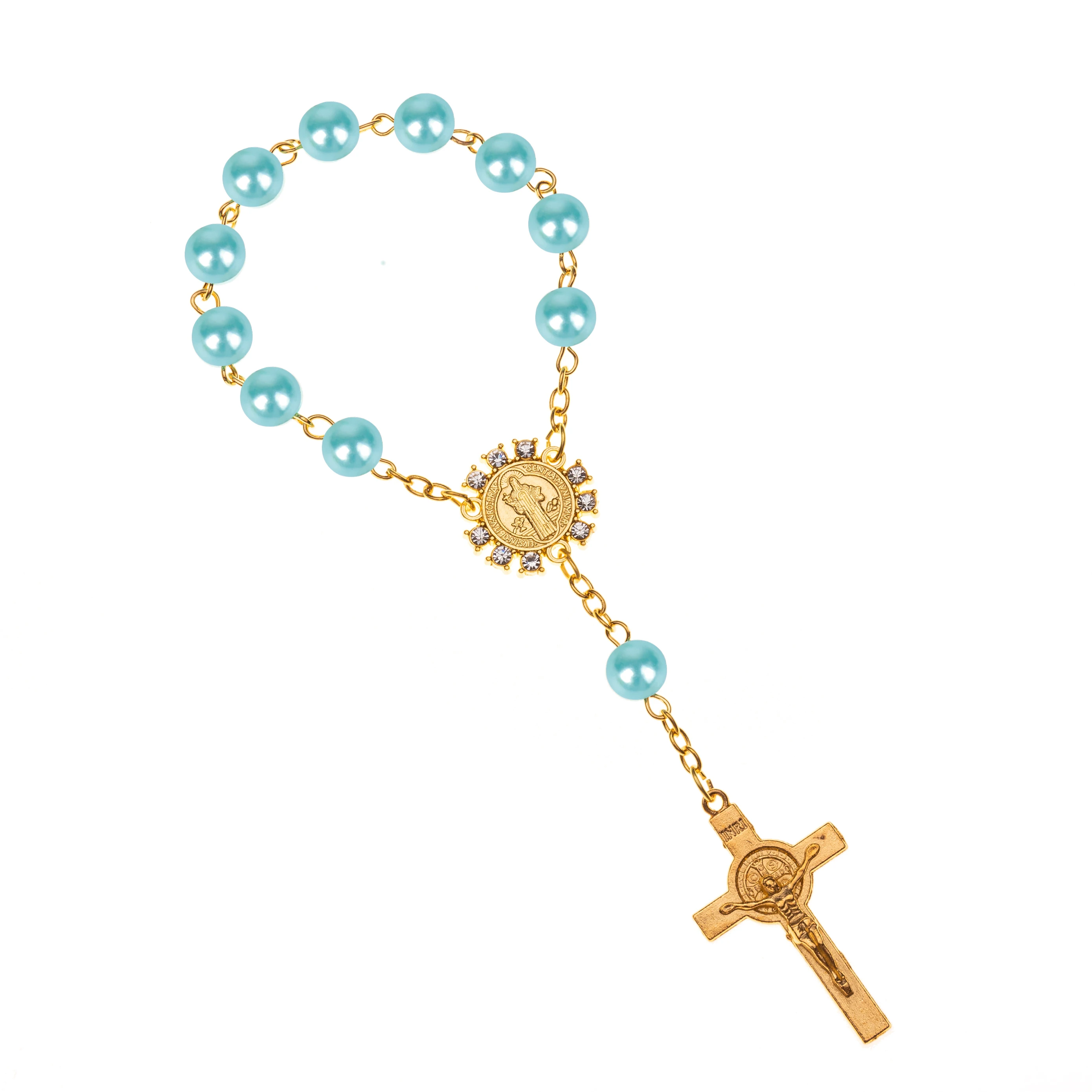CR011 10pcs Imitation Pearl Beads Catholic Rosary Catholic Holy Communion Golden color Wings Crucifix Pendants Bracelet gift