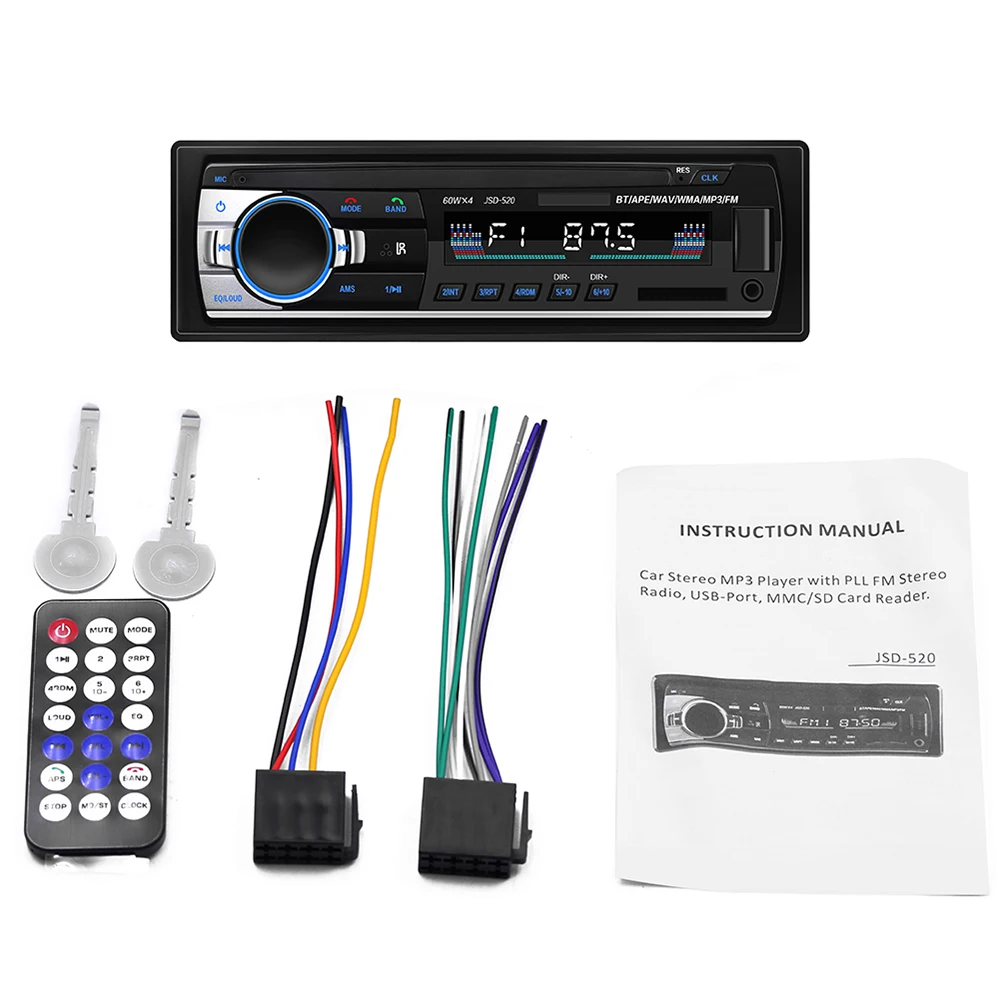 JSD-520 Bluetooth Автомобильный MP3 Автомагнитола BT Стерео Авторадио 12 В в-тире FM Aux вход приемник музыкальный плеер sd-карта USB