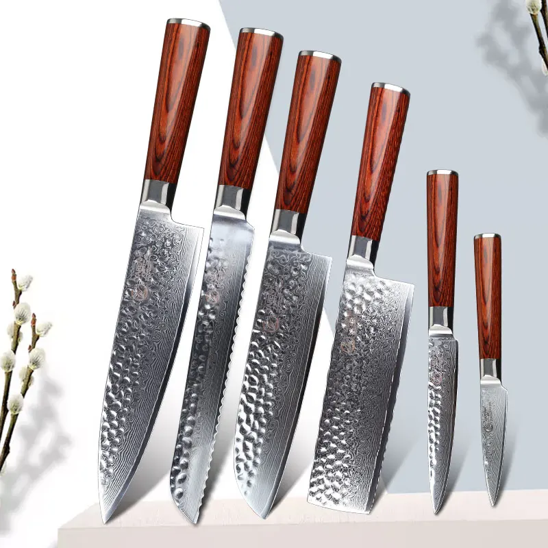 

YARENH 5 PCS Kitchen Knives Sets - Sharp Japanese Damascus Steel - For Meat Vegetable Cooking Chef Knife Set - Pakkawood Handle