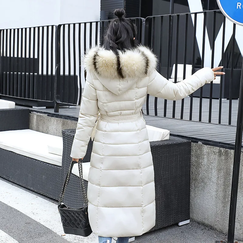 Зимняя хлопковая стеганая одежда Dongdaemun INS, длинное хлопковое пальто, женская длинная хлопковая стеганая куртка выше колена с меховым воротником, пуховик Coa