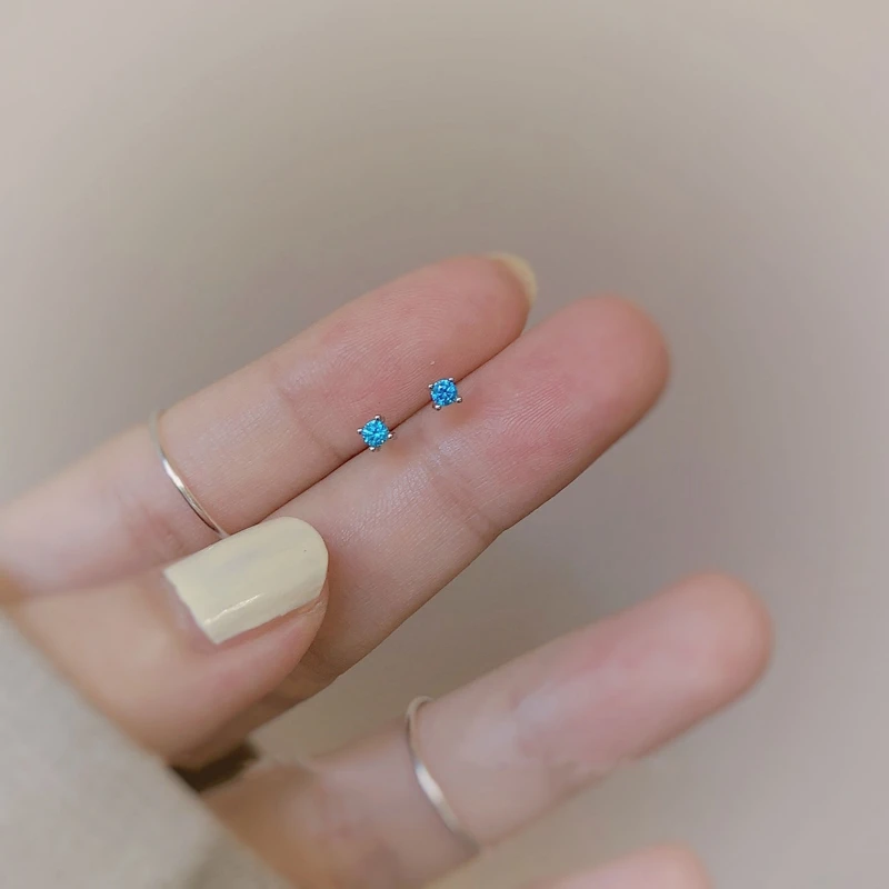 Silvology 925 Sterling Silver Blue Topaz Small Stud Earring for Girls Mini Anti-allergy Hawaii Earring Ladies Aesthetics Jewelry