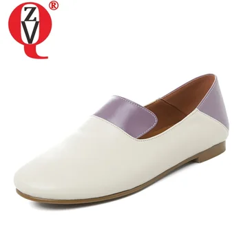 

ZVQ spring new casual women flats outside comfortable mixed colors round toe genuine leather plus size women shoes drop shipping
