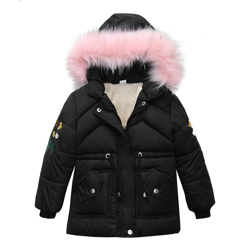 Зимние куртки с капюшоном для девочек; детская утепленная верхняя одежда; модная куртка на молнии для маленьких мальчиков; коллекция года; Детское пальто для дня рождения - Цвет: Черный