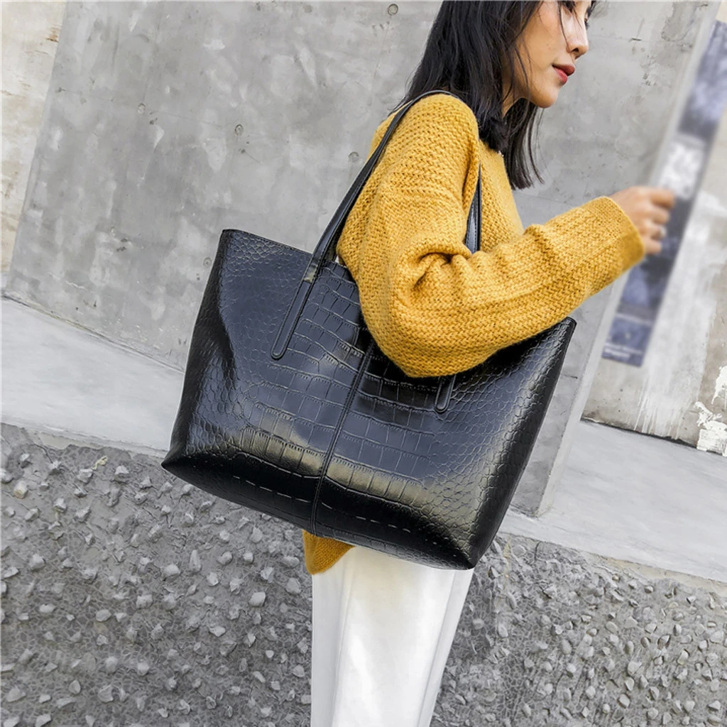 High-Quality Luxury Crocodile Handbag Women Retro Leisure Large Shoulder Bag Female Causal Totes Simple Shopping Handbag 904