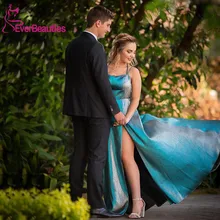 Vestidos De Gala, платья для выпускного вечера с разрезом сбоку, длинные,, блестящие, с блестками, на тонких бретелях, официальные платья, Vestido Formatura