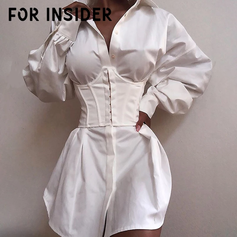 

Long sleeve white shirt mini dress women Elegant office ladies tunic pleated dresses Sexy v neck short party dress autumn winter