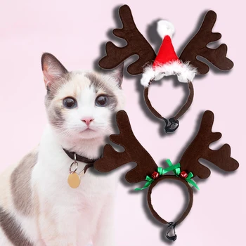 

32*28cm Super Cute Christmas Hat Plush Pet Accessory Elk Cosplay Headband Dog Christmas Plush Hat Elastic Band can Adjust 9-14CM