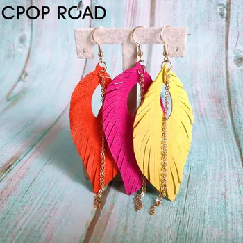 

Cpop Tassel Leather Earrings for Women Sheepskin Genuine Leather Leaf Feather Drop Statement Earrings Girl Trendy Jewelry Gifts
