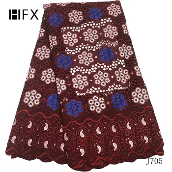 

HFX Swiss Voile Lace in Switzerland Wine Lace Fabric 2019 High Quality Punch Cotton African Lace Fabric for Women Dress L705