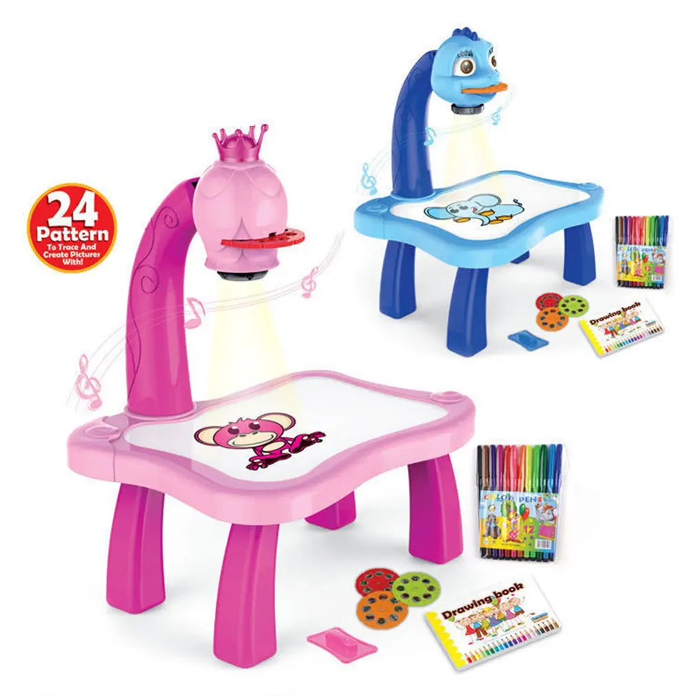 Child Learning Desk With Smart Projector Kids Painting Table Toy With Light Children Educational Interactive Tool Drawing Table kids desk and chair set