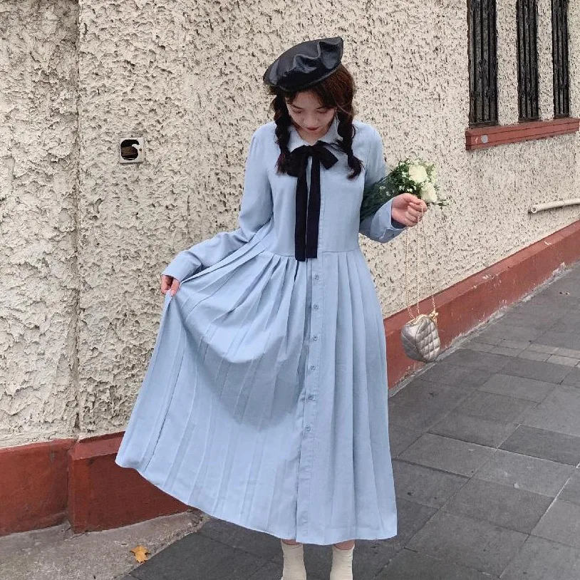 

Photo Shoot Playful by Age GIRL'S Sense Raspberry Pink Lapel Bow Lace-up Single Breasted Loose-Fit Pleated Dress