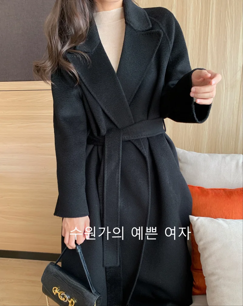 Autumn winter new water ripple wool coat female double-sided hand-stitched wool coat red jacket plus long loose type one size