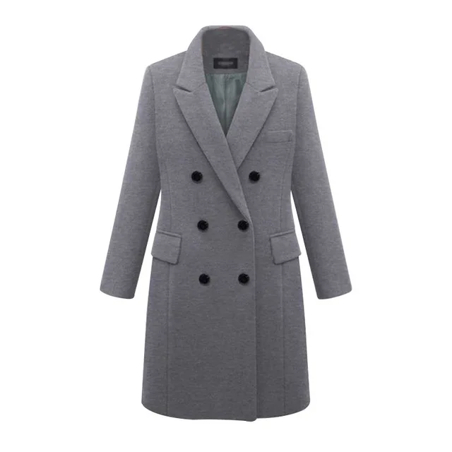 Осенне-зимнее пальто, женское повседневное шерстяное однотонное пальто, блейзеры, женское элегантное приталенное двубортное длинное пальто, Женское пальто большого размера 5XL - Цвет: Gray