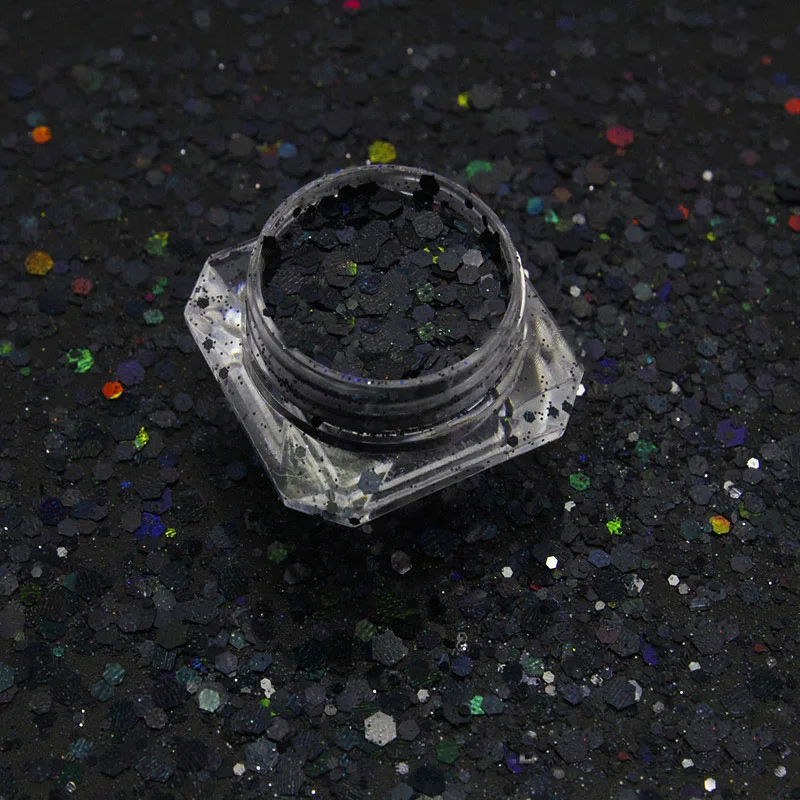 1 коробка для ногтей Русалка Блестки хлопья блестящие 3D шестиугольник точка микс красочные блестки лак Маникюр украшения для ногтей - Цвет: laser black
