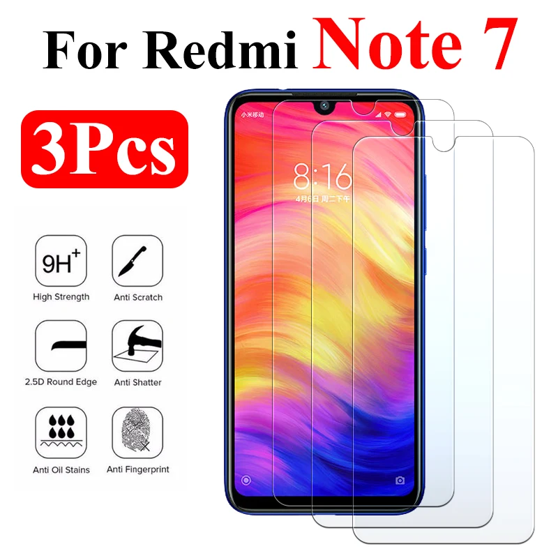3 unids/lote de vidrio Protector para Xiaomi Redmi Nota 7 Xiomi Redme Note7 Protector de pantalla armadura Xaomi rojo Mi 7 no Xiami