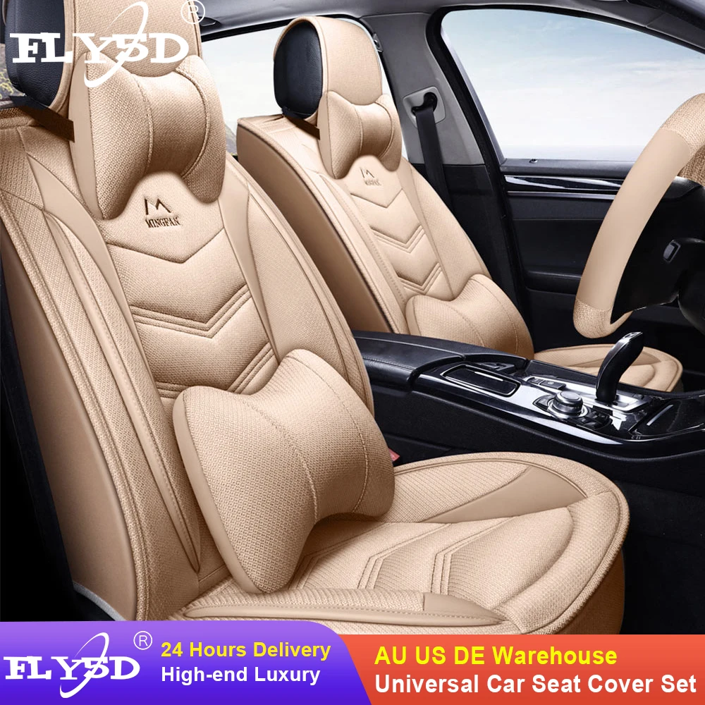 Full Sets Car Seat Cover Comfortable Breathable Linen Auto Cushion Luxury Interior With Steering Wheel For VW Toyota | Автомобили и