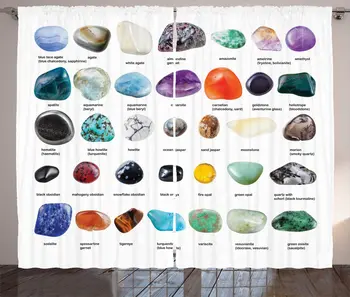 

Multicolor Stones Curtains Educational Geological Pattern Colorful Gemstones nNames Written Living Room Window Drapes