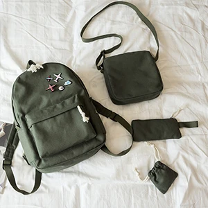 Green-set Школьные сумки с рисунком из мультфильма, Холщовый женский рюкзак для девочек-подростков, черный, большой емкости, Женский Школьный Рюкзак Для Путешествий - Цвет: Green-set