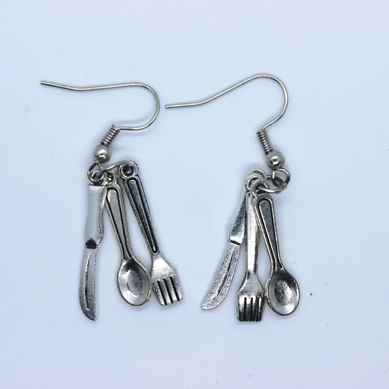 1 Pair Antiqued Silver Color Zinc Alloy Mini Knife Fork Spoon Earrings