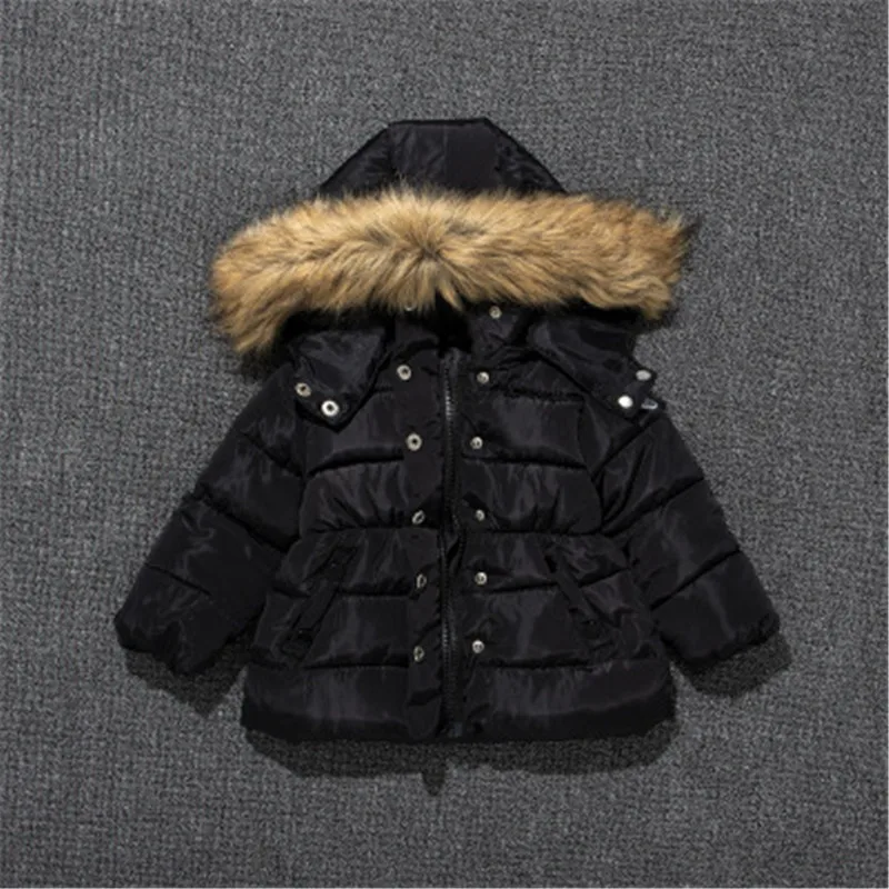Модная одежда для маленьких мальчиков и девочек; куртка для детей; детская теплая верхняя одежда с капюшоном; пальто; пуховик с меховым воротником для мальчиков - Цвет: black2