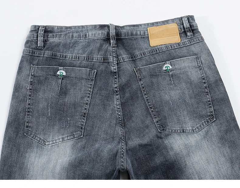 KSTUN Ripped Jeans Pants Men Summer Short Jeans Gray Elastic Slim Regular Fit Denim Shorts Male