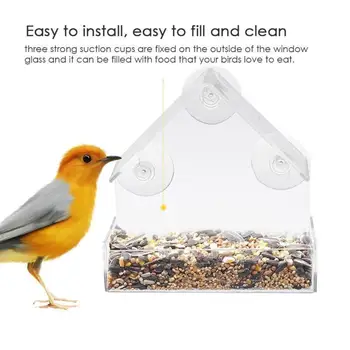 

Acrylic Clear House Window Bird Feeder Birdhouse With Suction Outdoor