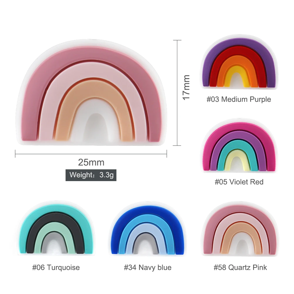 10pcs Rainbow Silicone Teether Beads Nursing Teething Oral Care Teether Toys BPA Free Baby Dummy Pacifier Clips Beads Products 6