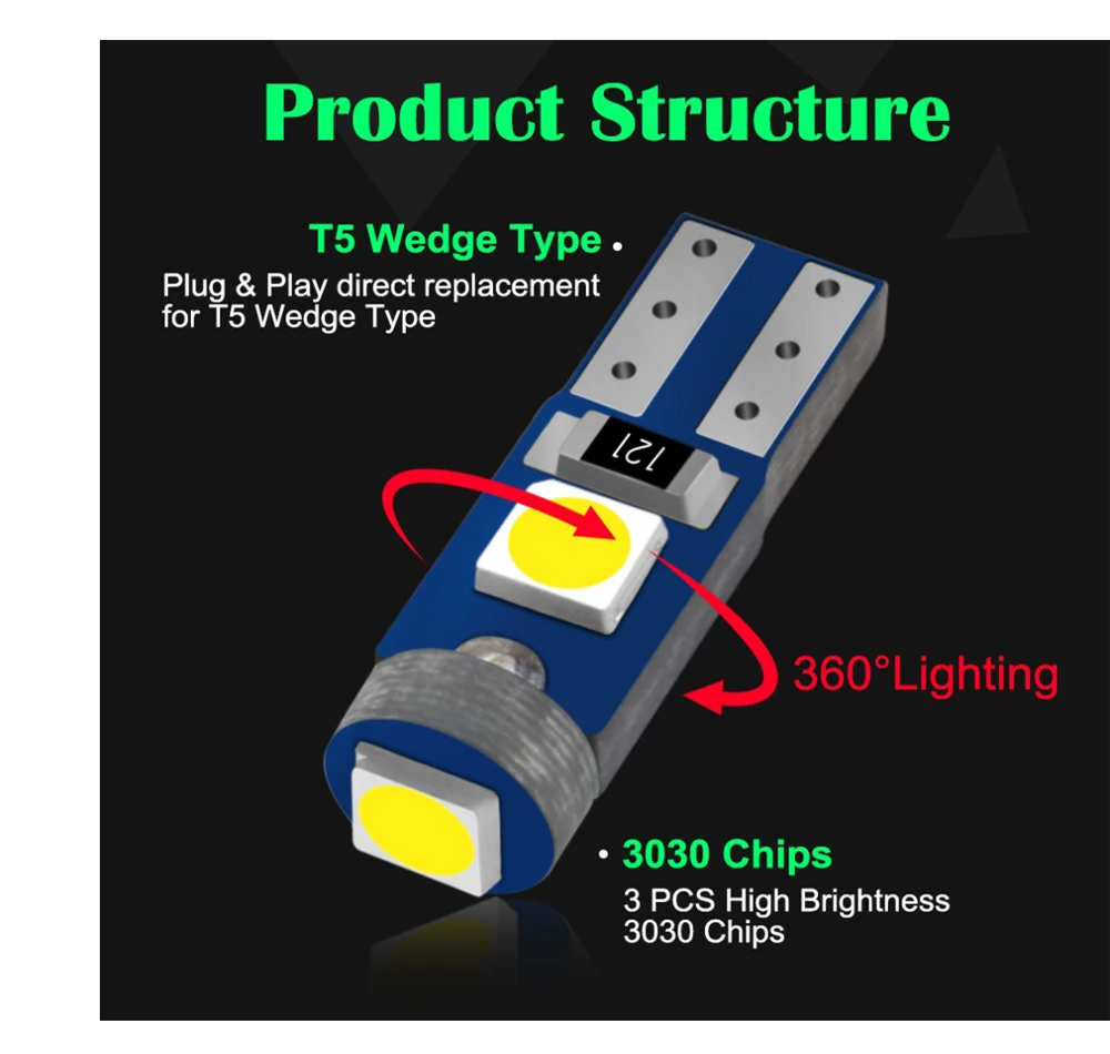 Led Car Lights Car Ambient Lights Led Interior Lights Car Interior Lamp 10Pcs T5 Led Bulb W3W W1 2W 12V Led Canbus Car Interior Lights Dashboard Warming Indicator Wedge Auto Instrument Lamp Accessorie
