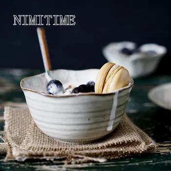 

NIMITIME Japanese Retro Tableware Ceramic Rice Bowl Dessert Soup Bowl Home Eating Bowl