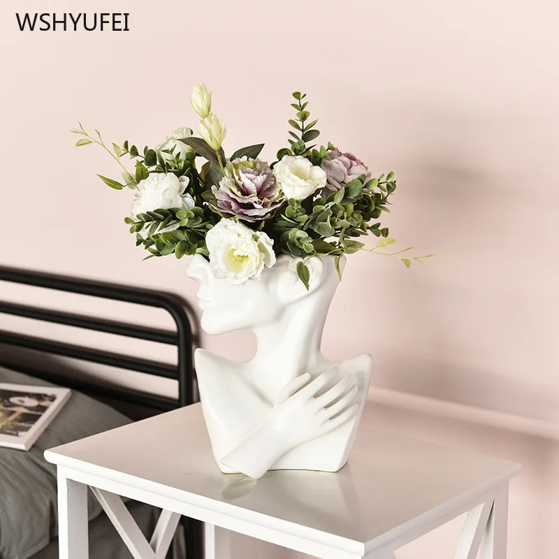1 шт половина-длина лицо керамическая ваза украшение цветочный горшок домашний отель ресторан настольный гостиная гидропоники цветок украшение