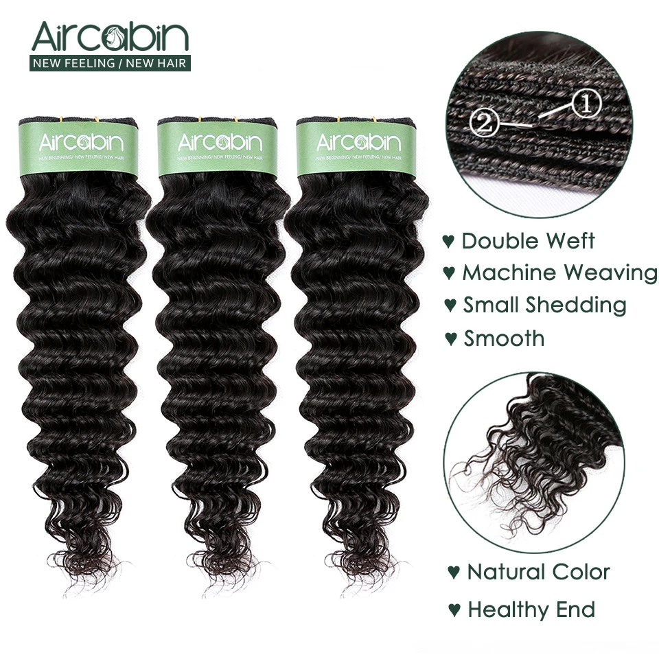 Skup Aircabin brazylijski głęboki fala ludzkich włosów 3 wiązki z 4x4 koronka zamknięcie nie Remy włosy głęboka pasma falowanych włosów z zamknięciem tissage